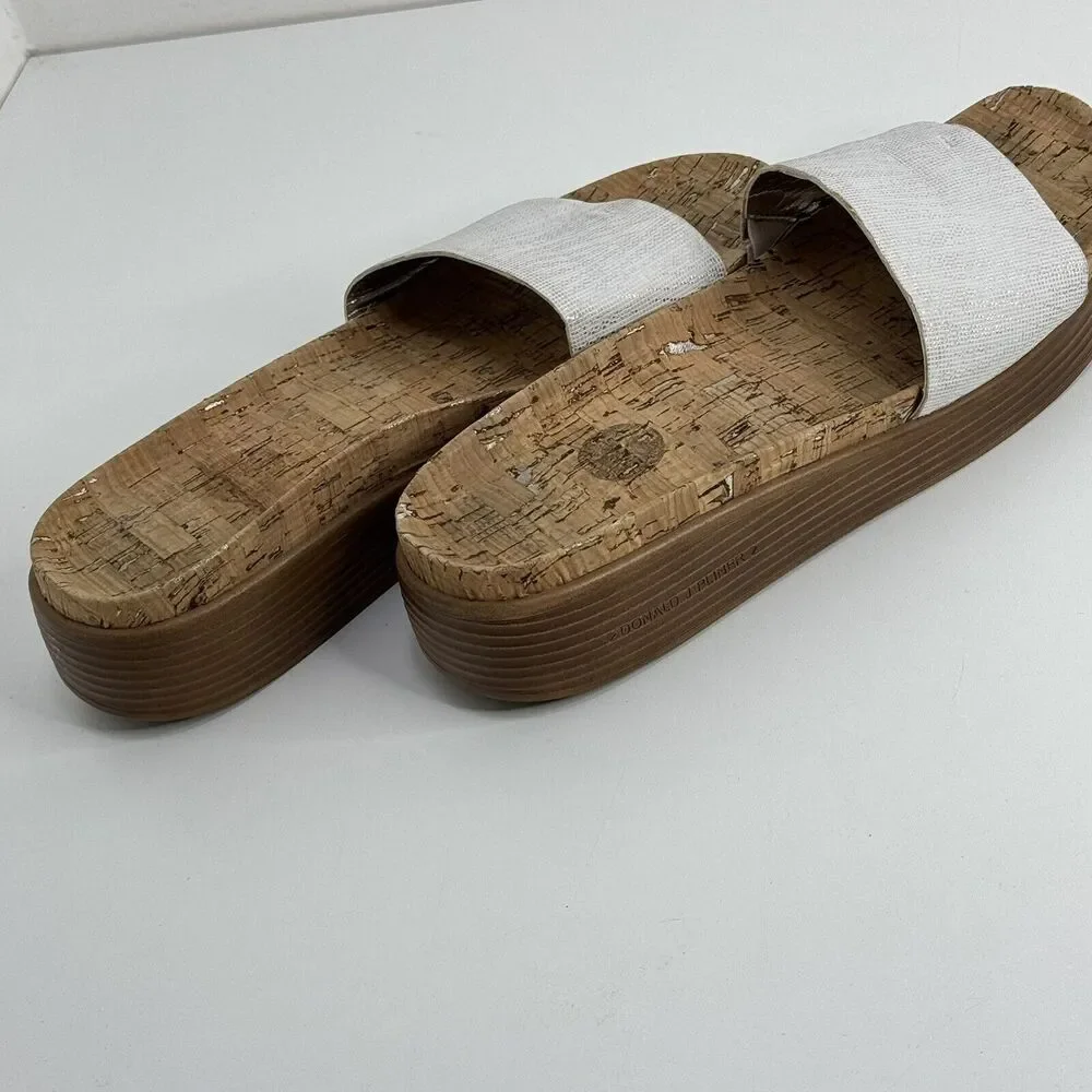 Donald Pliner Fiji Cork Wedge Platform Sandal Thong Slide Sz 9.5 Metallic Gray